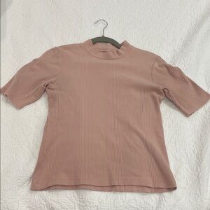 Dusty Pink Ribbed Short Sleeve Top